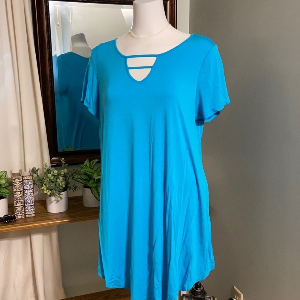 Short sleeve tunic, 1XL, turquoise Casual Land